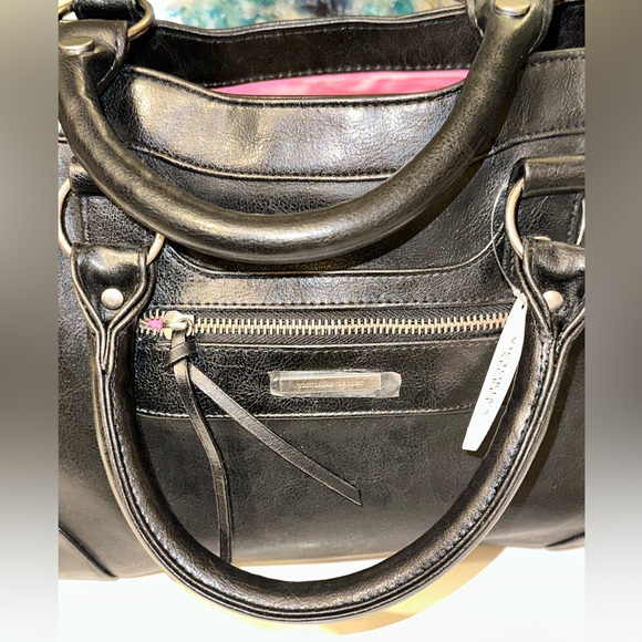 Vintage Y2K Victoria’s Secret Black Leatherette Satchel Handbag Pink Lining - Picture 9 of 15